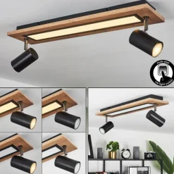 Plafonnier Sequeira LED Couleur bois, Noir, Blanc, 3 lumières