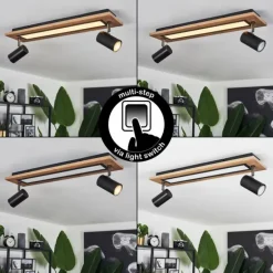 Plafonnier Sequeira LED Couleur bois, Noir, Blanc, 3 lumières