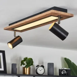 Plafonnier Sequeira LED Couleur bois, Noir, Blanc, 3 lumières