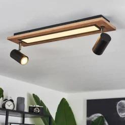 Plafonnier Sequeira LED Couleur bois, Noir, Blanc, 3 lumières