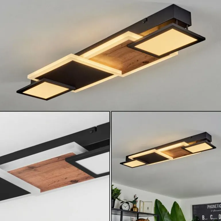 Plafonnier Sourbarie LED Brun, Couleur bois, Noir, 1 lumière