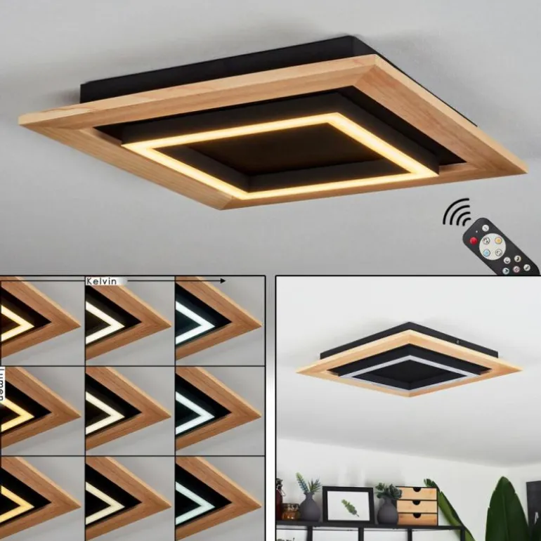 Plafonnier Tojeirinha LED Bois clair, Noir, 1 lumière, Télécommandes