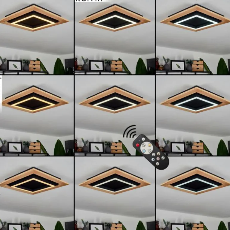 Plafonnier Tojeirinha LED Bois clair, Noir, 1 lumière, Télécommandes