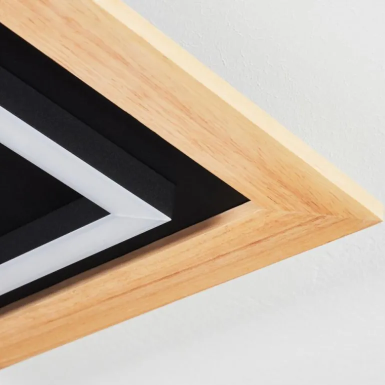 Plafonnier Tojeirinha LED Bois clair, Noir, 1 lumière, Télécommandes