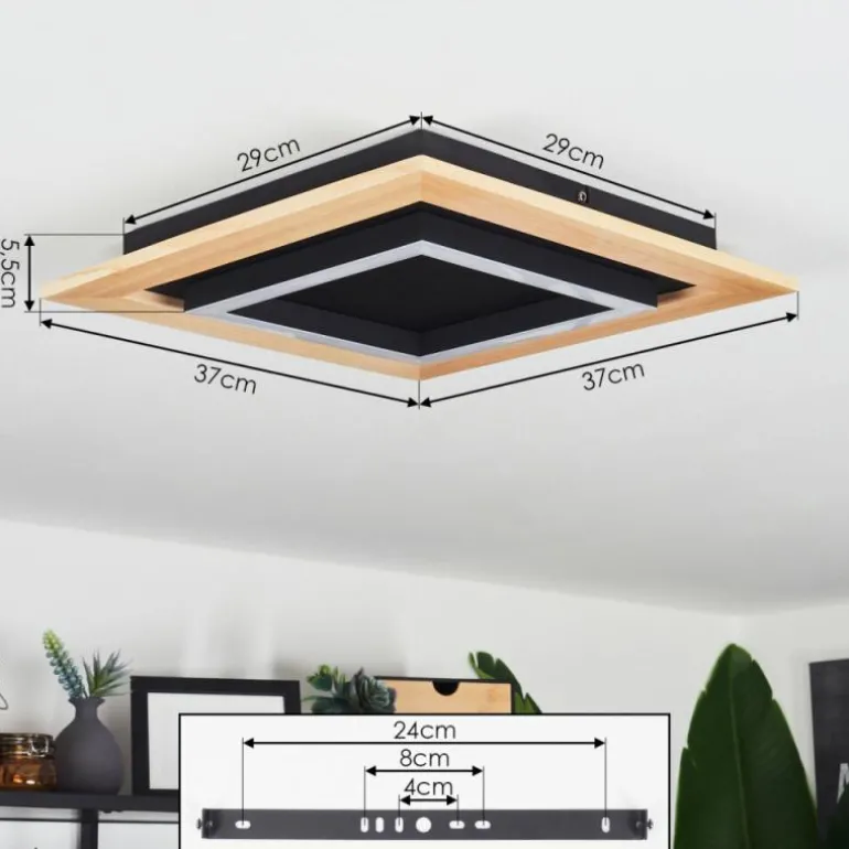 Plafonnier Tojeirinha LED Bois clair, Noir, 1 lumière, Télécommandes