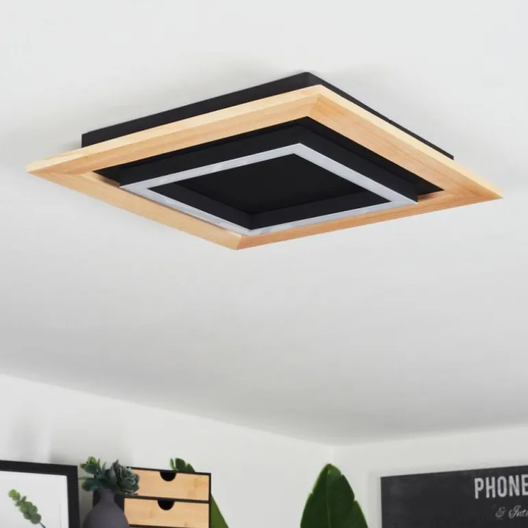 Plafonnier Tojeirinha LED Bois clair, Noir, 1 lumière, Télécommandes