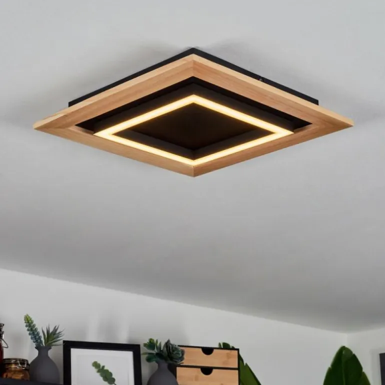 Plafonnier Tojeirinha LED Bois clair, Noir, 1 lumière, Télécommandes