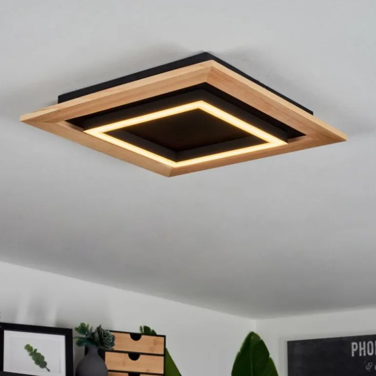 Plafonnier Tojeirinha LED Bois clair, Noir, 1 lumière, Télécommandes