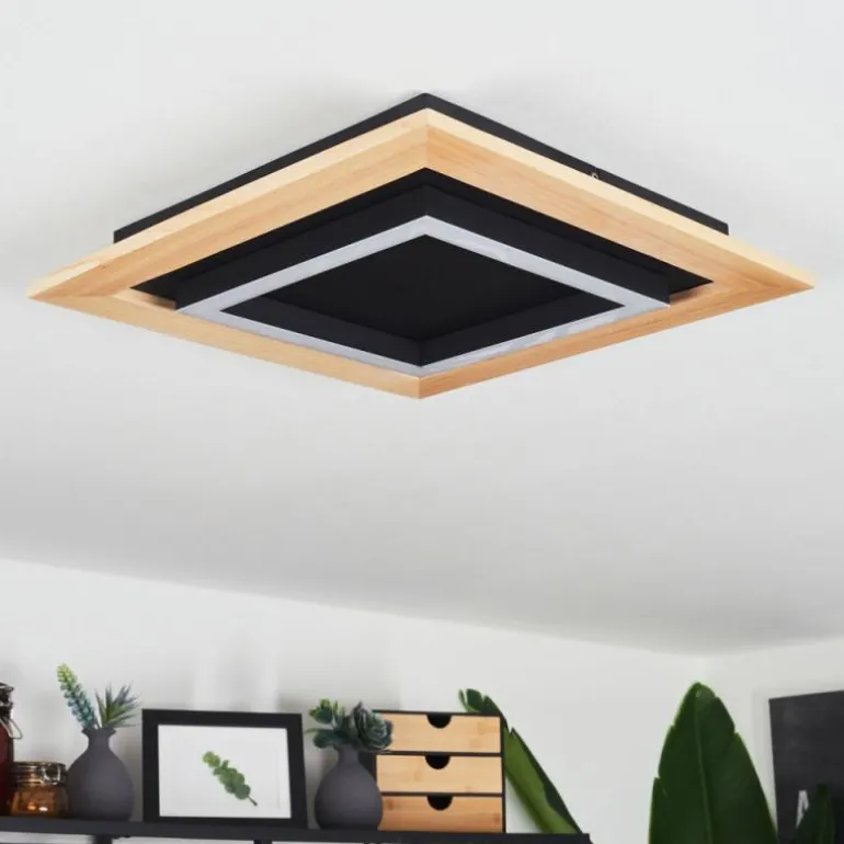 Plafonnier Tojeirinha LED Bois clair, Noir, 1 lumière, Télécommandes