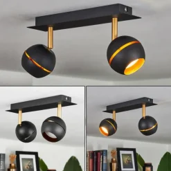 Plafonnier Tome LED Laiton, Noir, 2 lumières