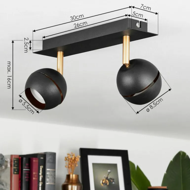 Plafonnier Tome LED Laiton, Noir, 2 lumières