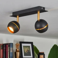 Plafonnier Tome LED Laiton, Noir, 2 lumières