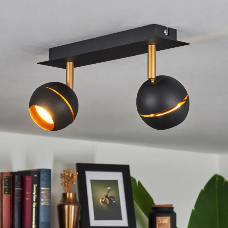 Plafonnier Tome LED Laiton, Noir, 2 lumières