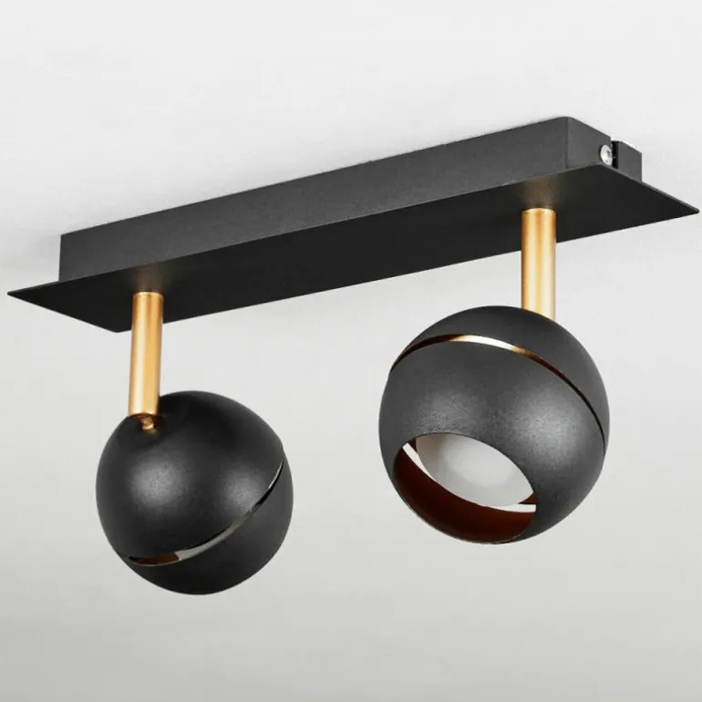 Plafonnier Tome LED Laiton, Noir, 2 lumières