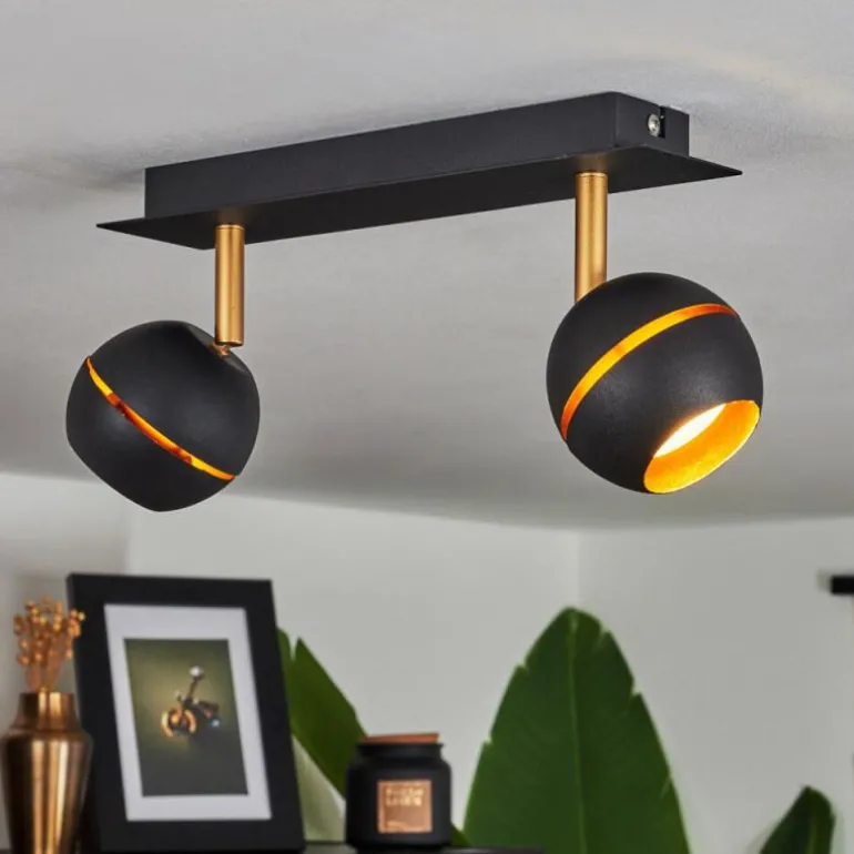 Plafonnier Tome LED Laiton, Noir, 2 lumières