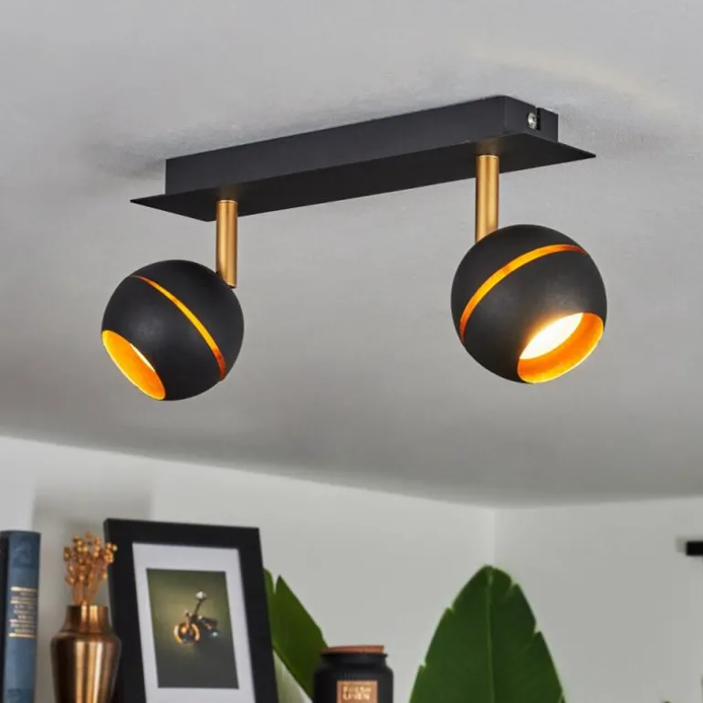 Plafonnier Tome LED Laiton, Noir, 2 lumières