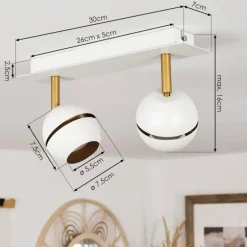 Plafonnier Tome LED Laiton, Blanc, 2 lumières