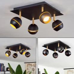 Plafonnier Tome LED Laiton, Noir, 4 lumières