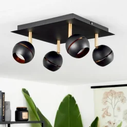 Plafonnier Tome LED Laiton, Noir, 4 lumières