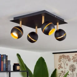 Plafonnier Tome LED Laiton, Noir, 4 lumières