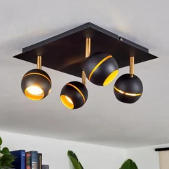 Plafonnier Tome LED Laiton, Noir, 4 lumières