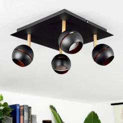 Plafonnier Tome LED Laiton, Noir, 4 lumières