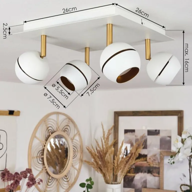 Plafonnier Tome LED Laiton, Blanc, 4 lumières