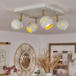 Plafonnier Tome LED Laiton, Blanc, 4 lumières