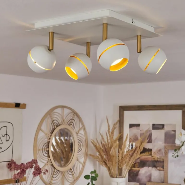 Plafonnier Tome LED Laiton, Blanc, 4 lumières