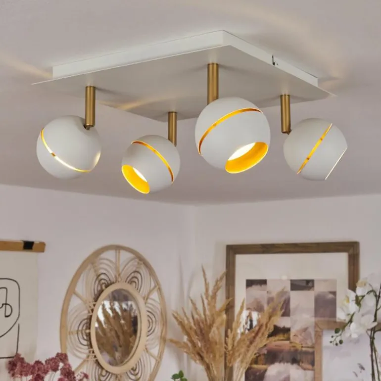 Plafonnier Tome LED Laiton, Blanc, 4 lumières