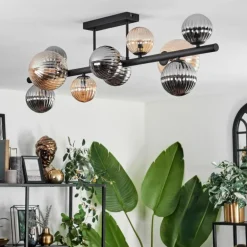 Plafonnier - Verre 10 cm, 12 cm, 15 cm Chehalis Ambre, Fumé, 10 lumières