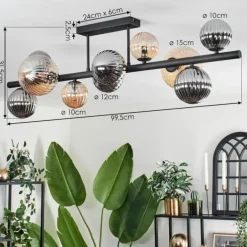 Plafonnier - Verre 10 cm, 12 cm, 15 cm Chehalis Ambre, Fumé, 10 lumières