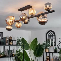 Plafonnier - Verre 10 cm, 12 cm, 15 cm Chehalis Ambre, Fumé, 10 lumières