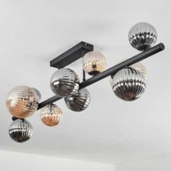 Plafonnier - Verre 10 cm, 12 cm, 15 cm Chehalis Ambre, Fumé, 10 lumières