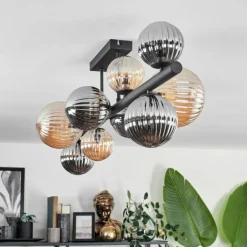 Plafonnier - Verre 10 cm, 12 cm, 15 cm Chehalis Ambre, Fumé, 10 lumières