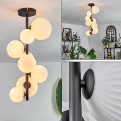 Plafonnier - Verre 10 cm, 12 cm, 15 cm Chehalis Blanc, 8 lumières