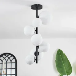 Plafonnier - Verre 10 cm, 12 cm, 15 cm Chehalis Blanc, 8 lumières