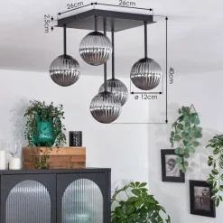 Plafonnier - Verre 12 cm Chehalis Fumé, 5 lumières