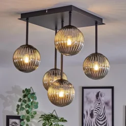 Plafonnier - Verre 12 cm Chehalis Fumé, 5 lumières