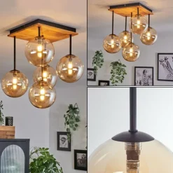 Plafonnier - Verre 15 cm Chehalis Écru, Noir, 5 lumières