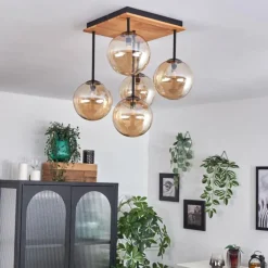 Plafonnier - Verre 15 cm Chehalis Écru, Noir, 5 lumières