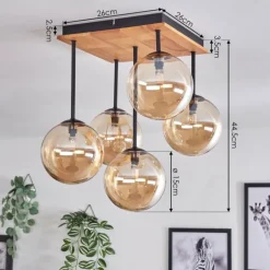 Plafonnier - Verre 15 cm Chehalis Écru, Noir, 5 lumières