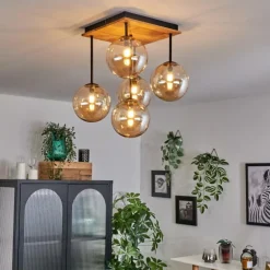 Plafonnier - Verre 15 cm Chehalis Écru, Noir, 5 lumières