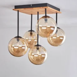 Plafonnier - Verre 15 cm Chehalis Écru, Noir, 5 lumières