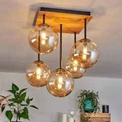 Plafonnier - Verre 15 cm Chehalis Écru, Noir, 5 lumières