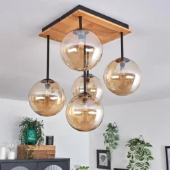 Plafonnier - Verre 15 cm Chehalis Écru, Noir, 5 lumières