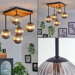 Plafonnier - Verre 12 cm Chehalis Écru, Noir, 5 lumières