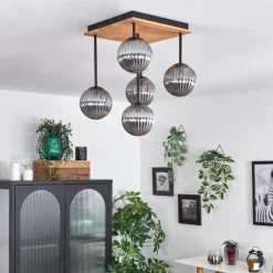 Plafonnier - Verre 12 cm Chehalis Écru, Noir, 5 lumières