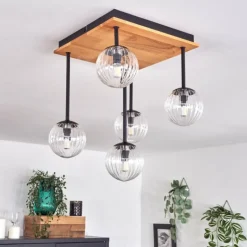 Plafonnier - Verre 10 cm Chehalis Écru, Noir, 5 lumières