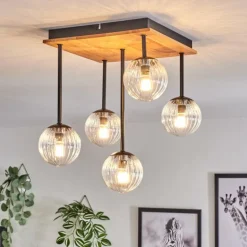 Plafonnier - Verre 10 cm Chehalis Écru, Noir, 5 lumières